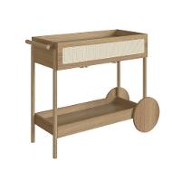 Carrinho Bar 1 Gaveta Oslo Artesano 112 Cm Largura Mdp Hanover Palha Sintética Bege Pé Madeira Maciça - 1