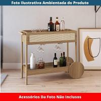 Carrinho Bar 1 Gaveta Oslo Artesano 112 Cm Largura Mdp Hanover Palha Sintética Bege Pé Madeira Maciça - 3