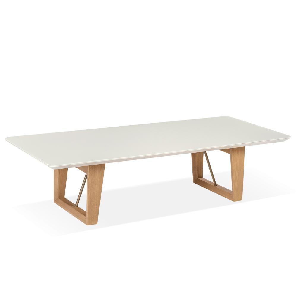 Mesa De Centro Roma Univ Retangular 140 Cm Off White Madeira Amêndoa Com Metalizado Dourado - 1