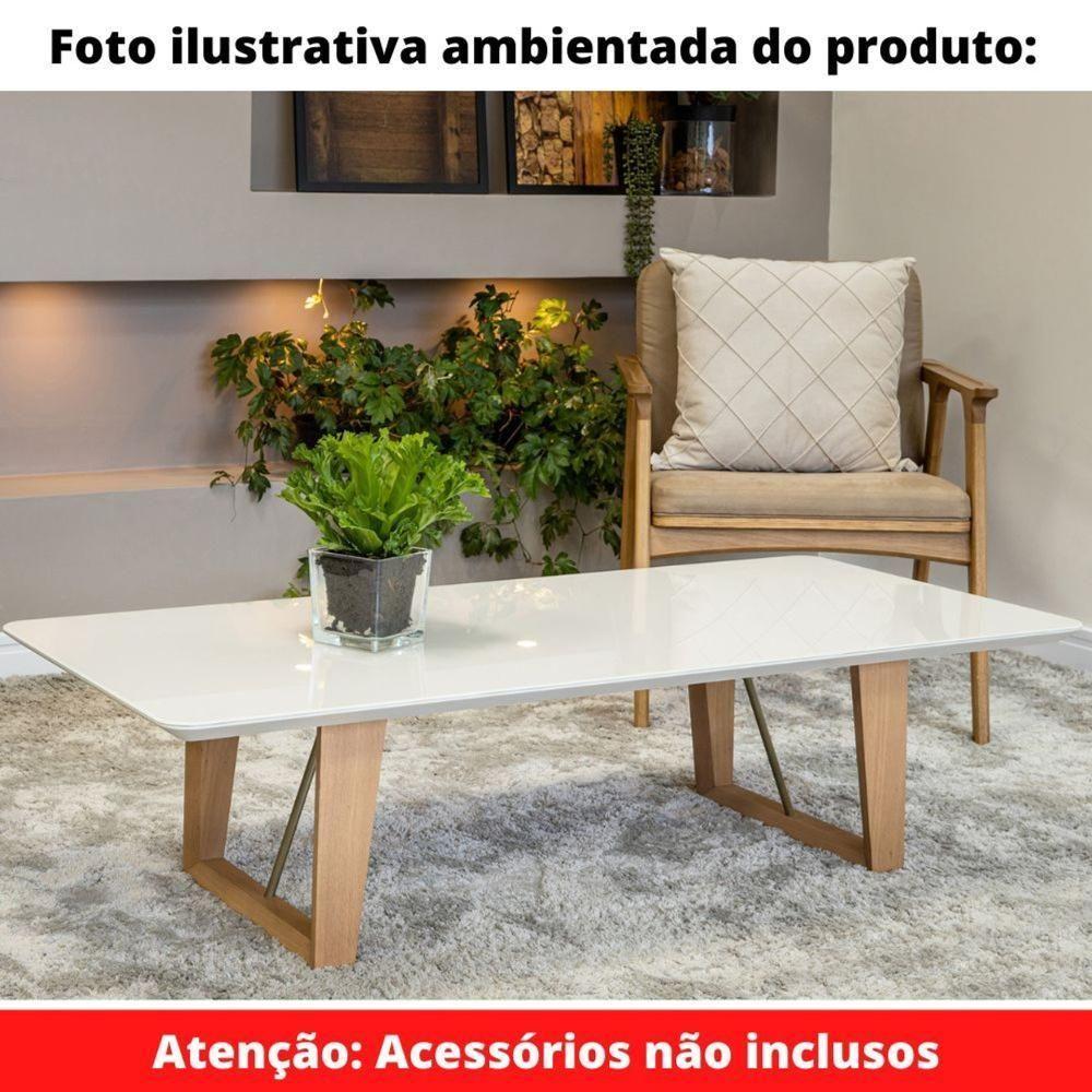 Mesa De Centro Roma Univ Retangular 140 Cm Off White Madeira Amêndoa Com Metalizado Dourado - 4