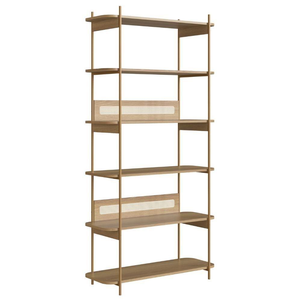 Estante Oslo Artesano 90 Cm Largura Mdp Hanover Palha Sintética Bege Pé Metal Dourado - 1