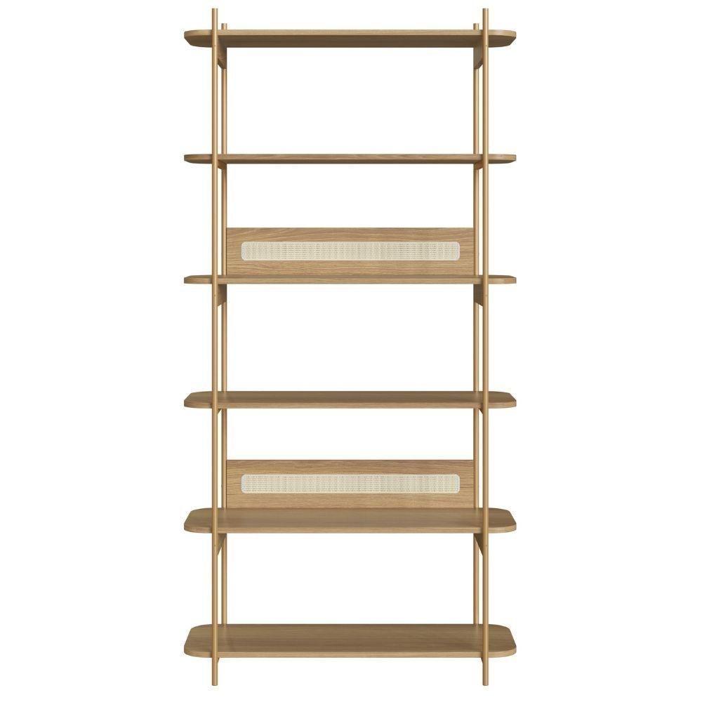 Estante Oslo Artesano 90 Cm Largura Mdp Hanover Palha Sintética Bege Pé Metal Dourado - 3