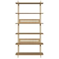 Estante Oslo Artesano 90 Cm Largura Mdp Hanover Palha Sintética Bege Pé Metal Dourado - 3