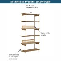 Estante Oslo Artesano 90 Cm Largura Mdp Hanover Palha Sintética Bege Pé Metal Dourado