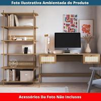 Estante Oslo Artesano 90 Cm Largura Mdp Hanover Palha Sintética Bege Pé Metal Dourado - 5