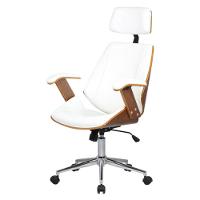 Cadeira Giratória Lisboa Bergen Rivatti Com Encosto De Cabeça Madeira Laminada Pu Branco Base Rodízio - 1