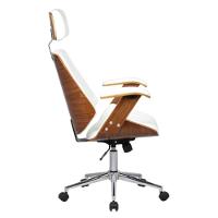 Cadeira Giratória Lisboa Bergen Rivatti Com Encosto De Cabeça Madeira Laminada Pu Branco Base Rodízio - 2