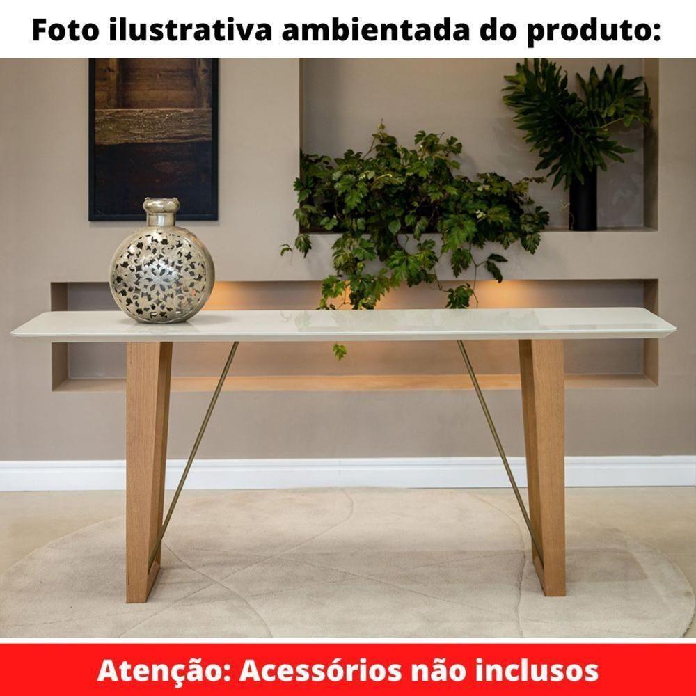 Aparador Roma Univ 180 Cm Tampo De Madeira Amêndoa Com Vidro Colado Branco Base Metalizada Dourado - 4