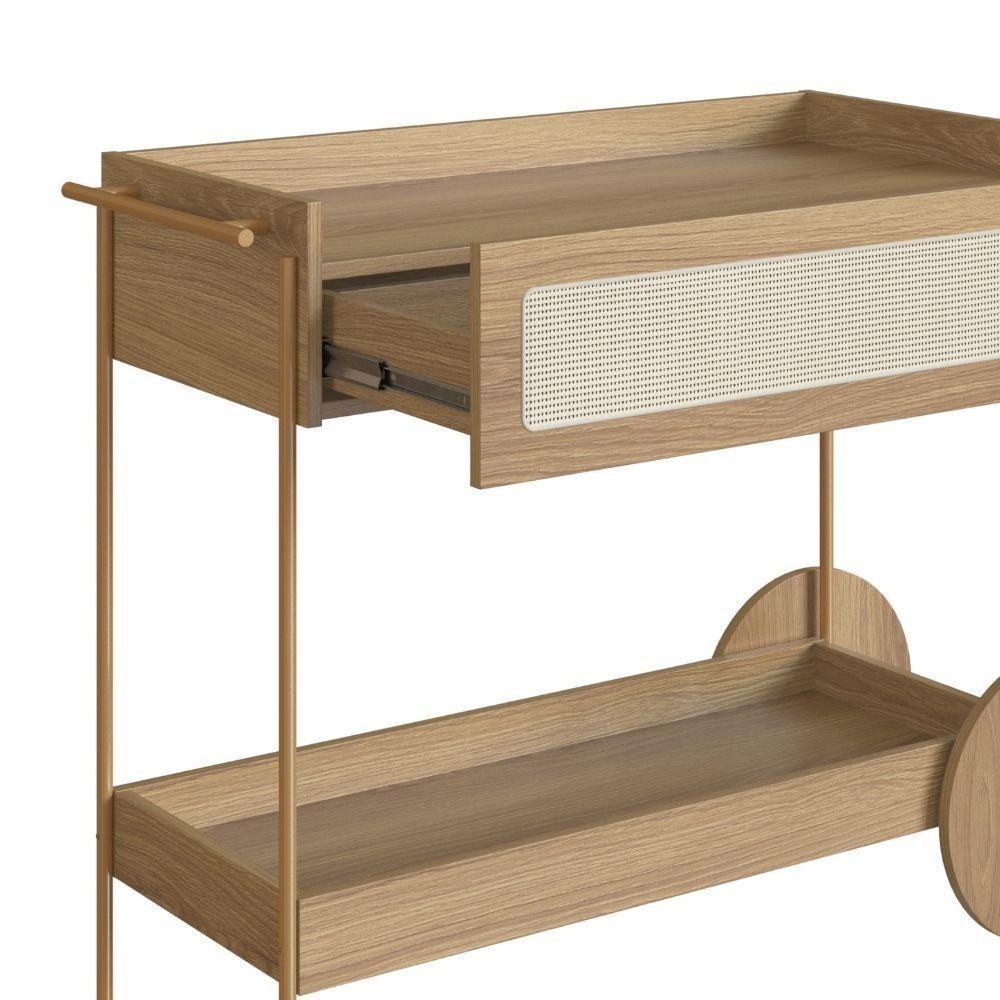 Carrinho Bar 1 Gaveta Oslo Artesano 112 Cm Largura Mdp Hanover Palha Sintética Bege Pé Metal Dourado - 3