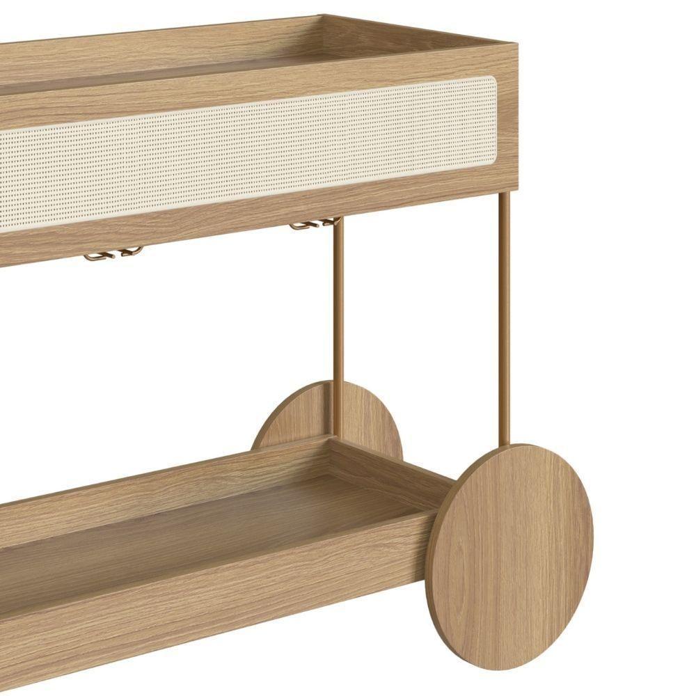 Carrinho Bar 1 Gaveta Oslo Artesano 112 Cm Largura Mdp Hanover Palha Sintética Bege Pé Metal Dourado - 4