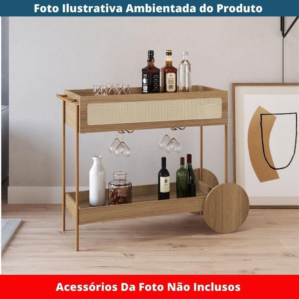 Carrinho Bar 1 Gaveta Oslo Artesano 112 Cm Largura Mdp Hanover Palha Sintética Bege Pé Metal Dourado - 6