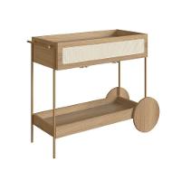 Carrinho Bar 1 Gaveta Oslo Artesano 112 Cm Largura Mdp Hanover Palha Sintética Bege Pé Metal Dourado - 1