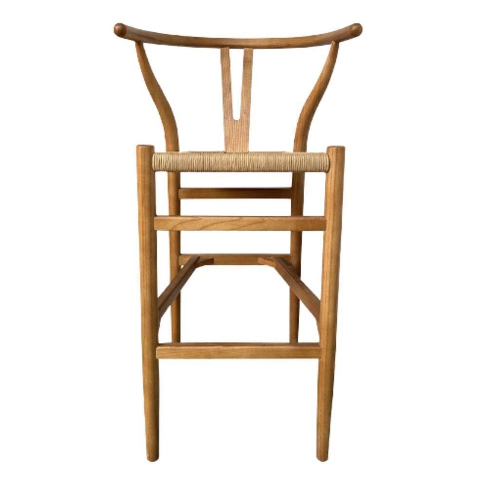 Banqueta Valentina Wishbone Rivatti Em Madeira Clara De Olmo Com Assento Tramado Em Corda Natural - 2