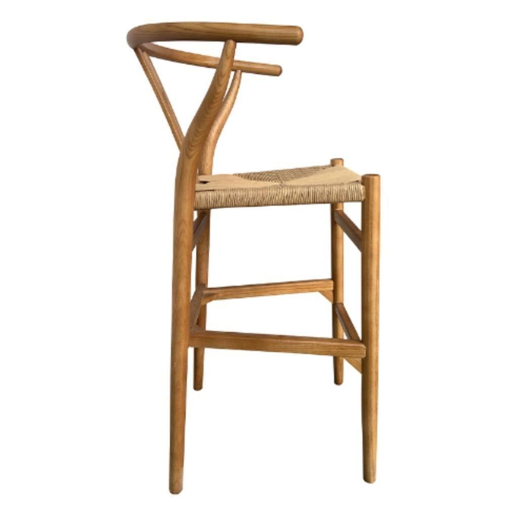 Banqueta Valentina Wishbone Rivatti Em Madeira Clara De Olmo Com Assento Tramado Em Corda Natural - 3