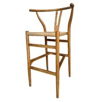 Banqueta Valentina Wishbone Rivatti Em Madeira Clara De Olmo Com Assento Tramado Em Corda Natural - 1