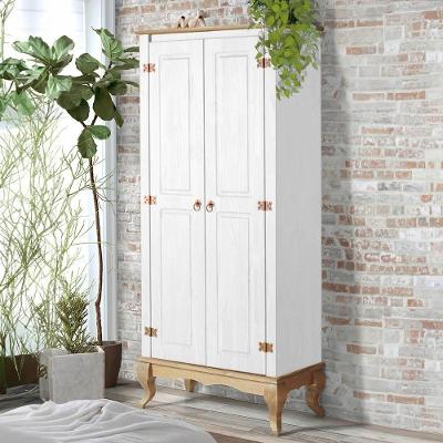 Guarda Roupa Madeira Maciça 2 Portas Rústico Pés Luis Xv Branco Garapa 4000 Denk