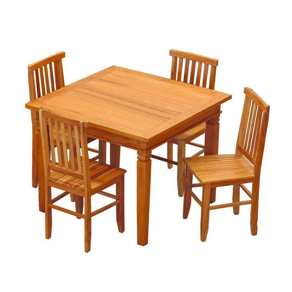Conjunto Mesa De Jantar 80 X 80 Cm 4 Cadeiras Mineira Madeira Maciça - 1