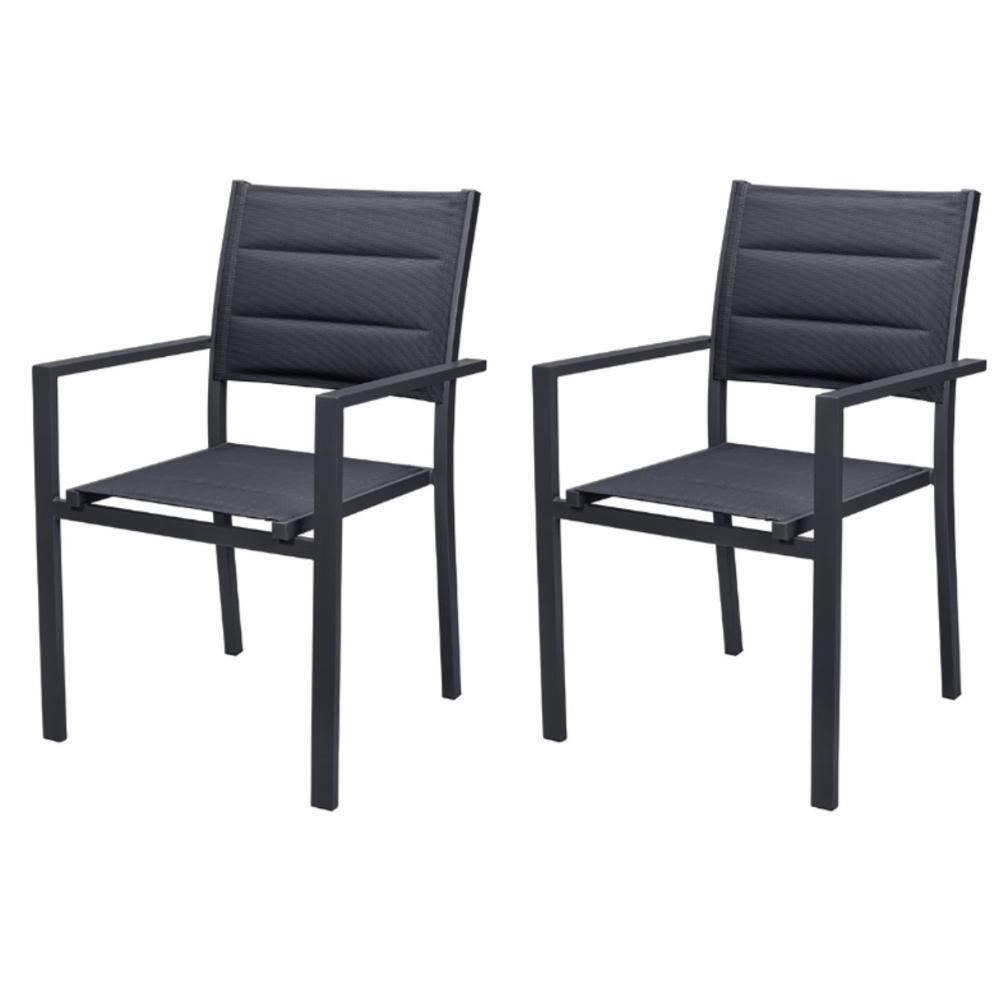 Kit 2 Cadeiras Com Braço Empilhável Área Externa Geribá Rivatti Alumínio E Tela Mesh Estofada Grafite - 1