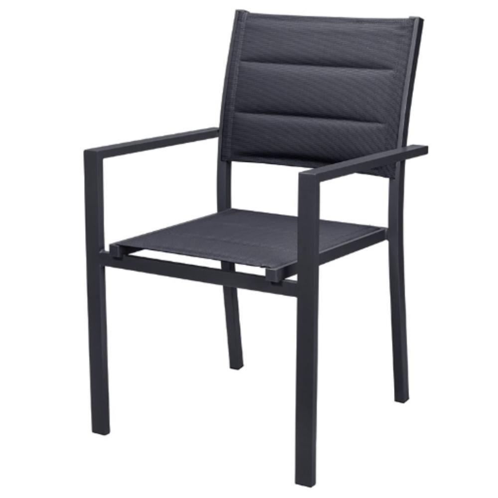 Kit 2 Cadeiras Com Braço Empilhável Área Externa Geribá Rivatti Alumínio E Tela Mesh Estofada Grafite - 2