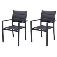 Kit 2 Cadeiras Com Braço Empilhável Área Externa Geribá Rivatti Alumínio E Tela Mesh Estofada Grafite - 1