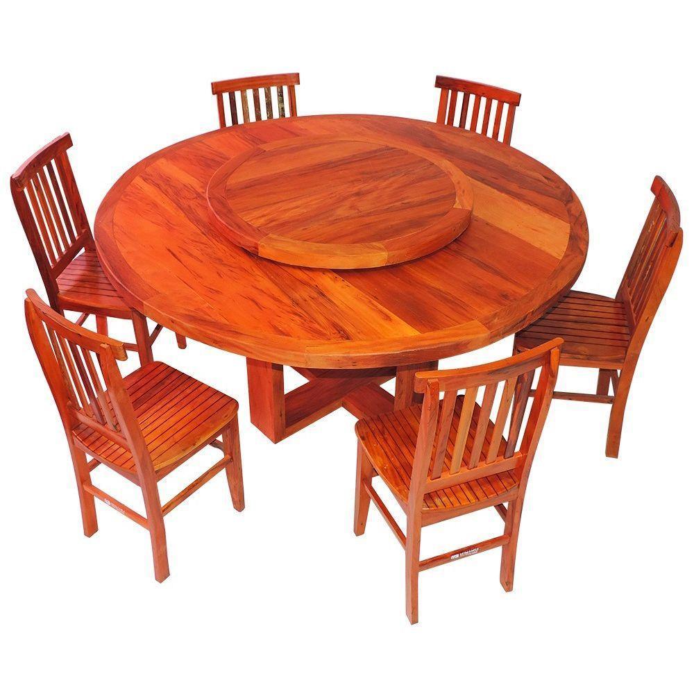 Conjunto Mesa De Jantar Redonda 1,6 M 6 Cadeiras Mineira Em Madeira Maciça Natural - 1