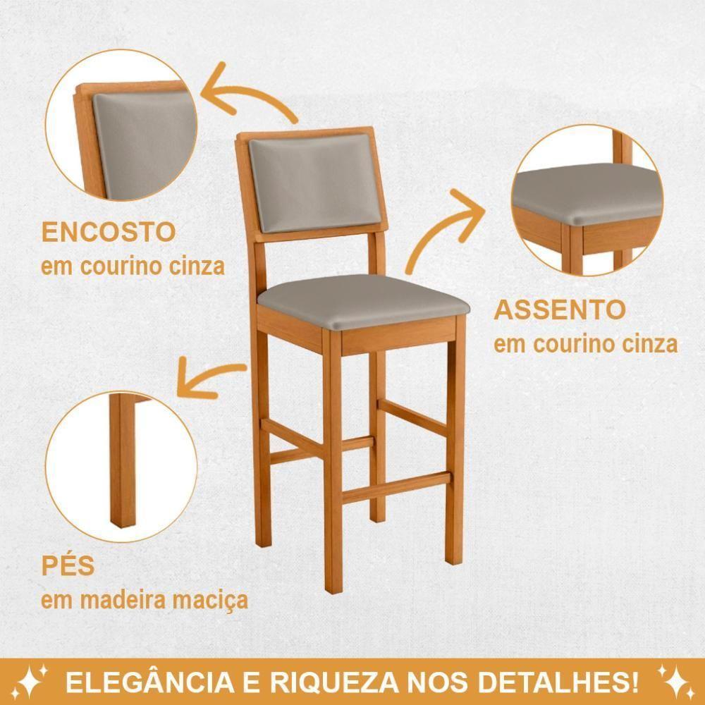 Banqueta Jade 04 Madeira Maciça Jcm Veludo Cinza - 3