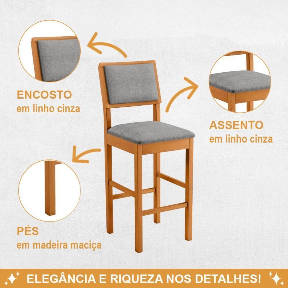 Banqueta Jade 04 Madeira Maciça Jcm Linho Cinza - 3