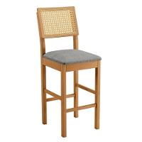 Banqueta Jade 03 Madeira Maciça Jcm Encosto Rattan E Linho Cinza - 1