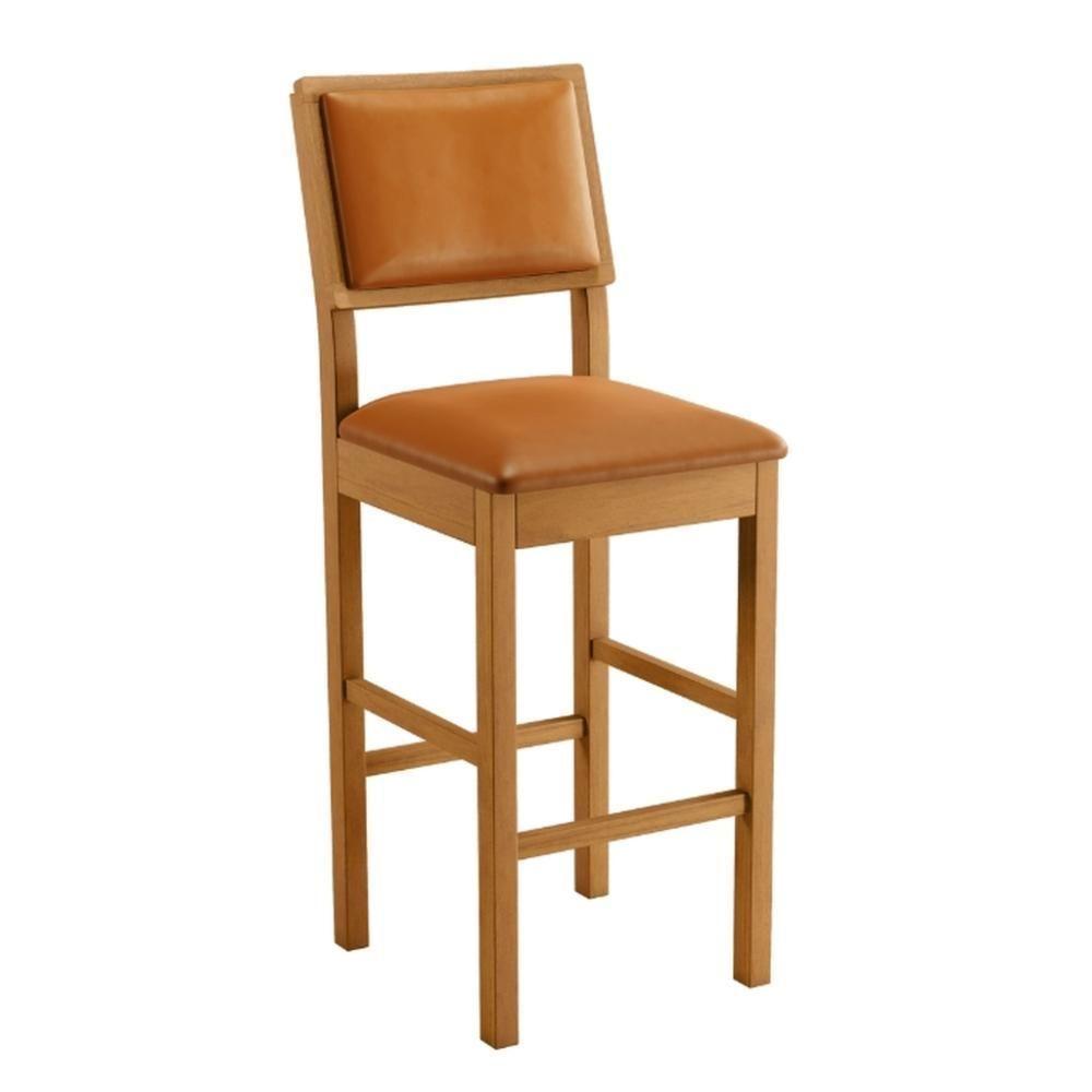 Banqueta Jade 04 Madeira Maciça Jcm Couro Caramelo - 1