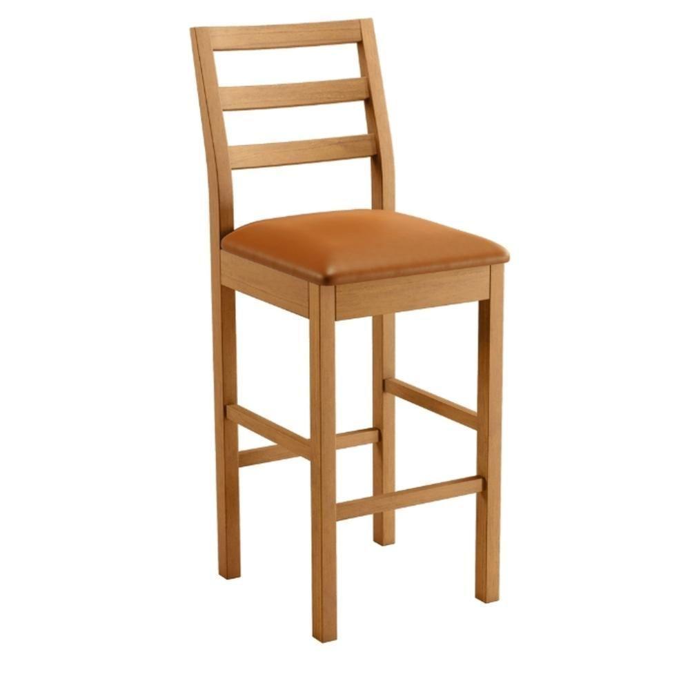 Banqueta Jade 02 Madeira Maciça Jcm Couro Caramelo - 1