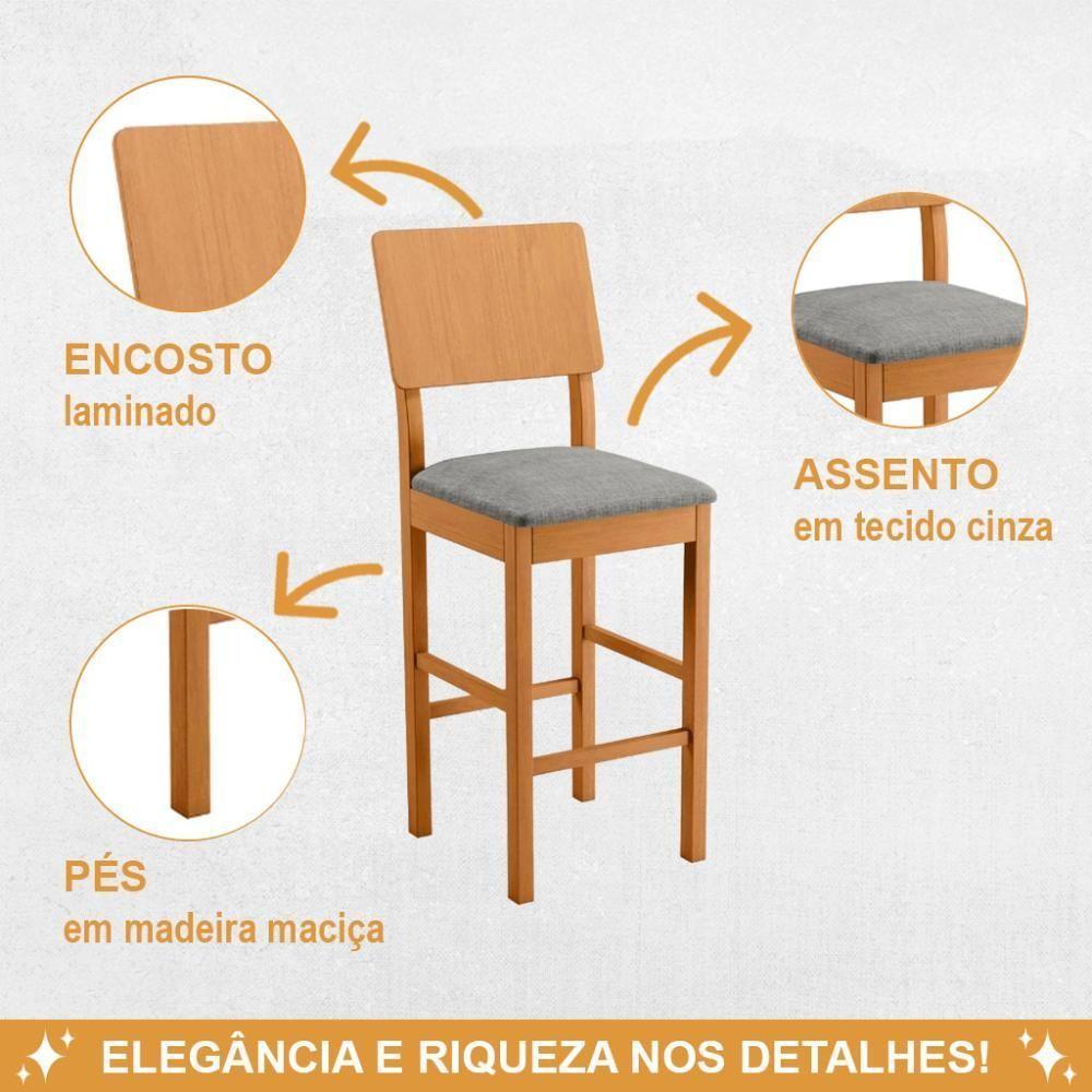 Banqueta Jade 01 Madeira Maciça Jcm Linho Cinza - 4