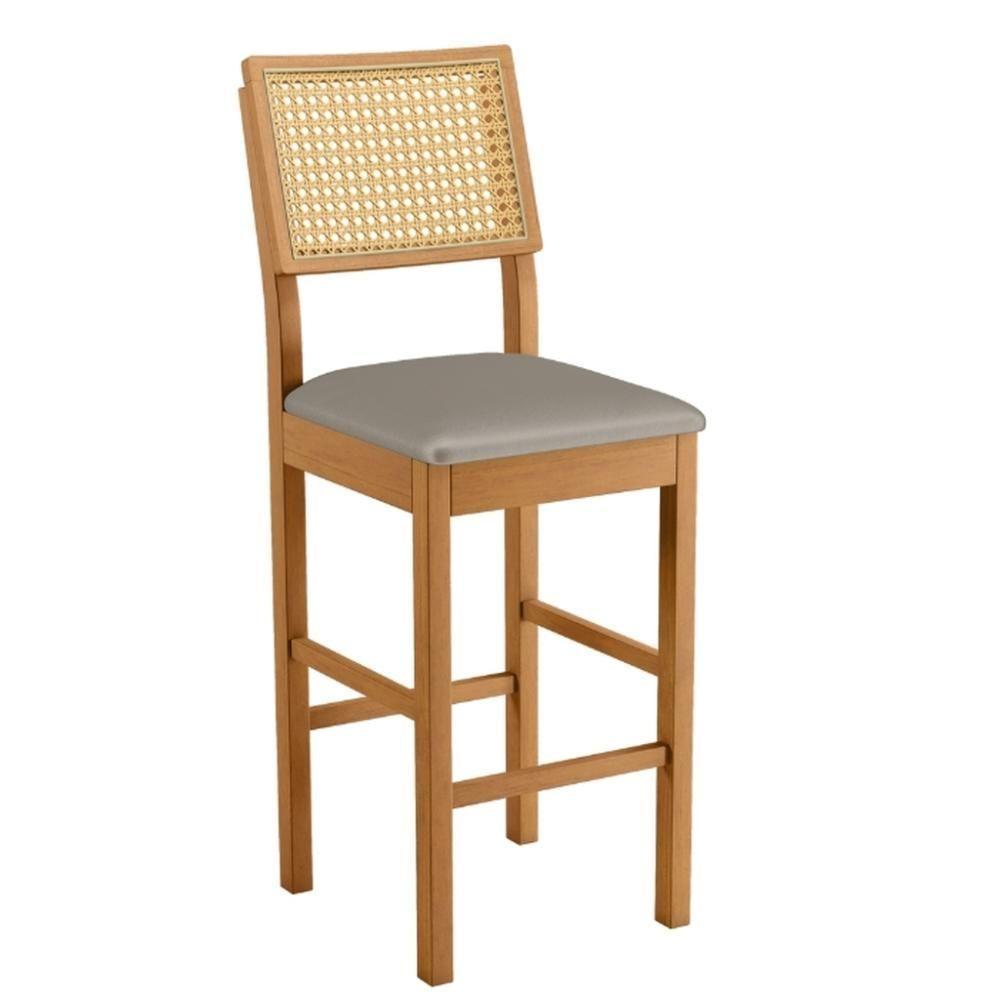 Banqueta Jade 03 Madeira Maciça Jcm Encosto Rattan E Veludo Cinza - 1