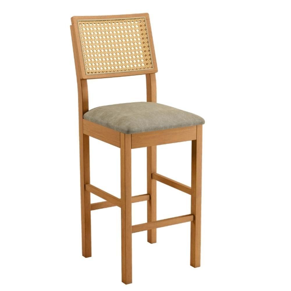 Banqueta Jade 03 Madeira Maciça Jcm Encosto Rattan E Veludo Bege - 1