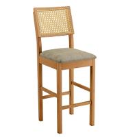 Banqueta Jade 03 Madeira Maciça Jcm Encosto Rattan E Veludo Bege - 1