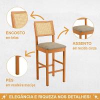 Banqueta Jade 03 Madeira Maciça Jcm Encosto Rattan E Veludo Bege