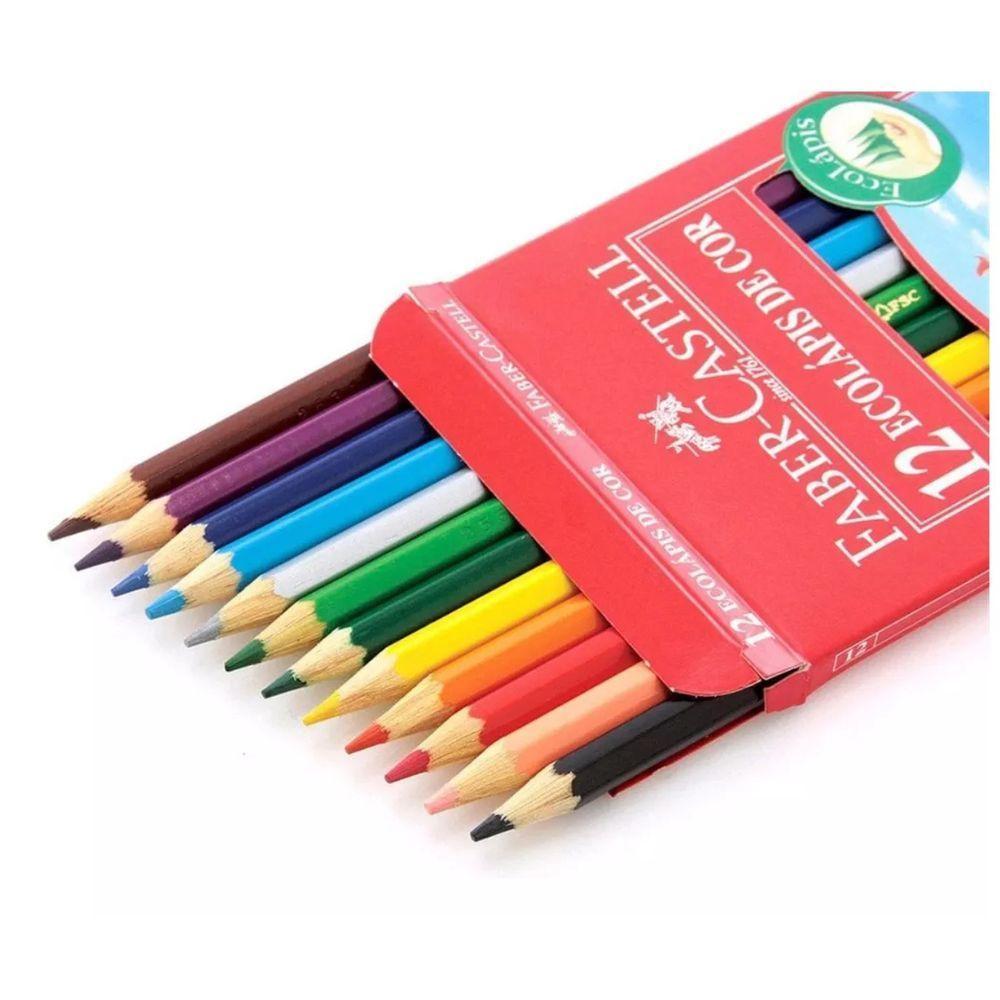 Kit 10 Lápis De Cor 12 Cores Faber Castell Ecolápis Sextavado Volta As Aulas - 2