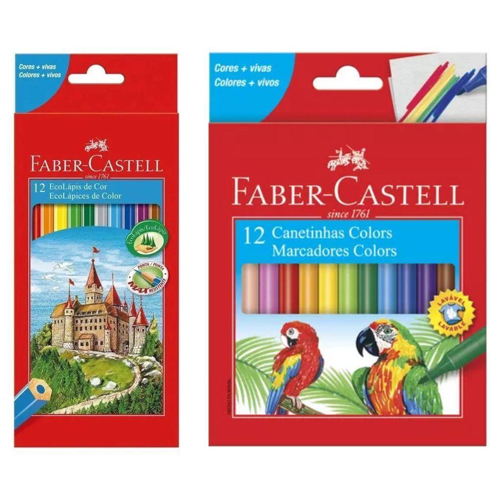 Kit Escolar Infantil Lápis De Cor + Canetinha Hidrográfica 12 Cores Faber-castell - 1