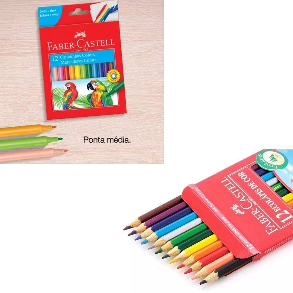 Kit Escolar Infantil Lápis De Cor + Canetinha Hidrográfica 12 Cores Faber-castell - 2