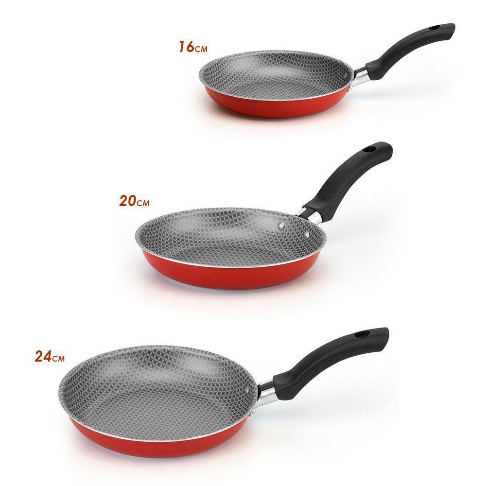 Kit 3 Frigideiras Antiaderente Vermelho Cereja Duráveis, Eficientes E Práticas Para Sua Cozinha! - 2