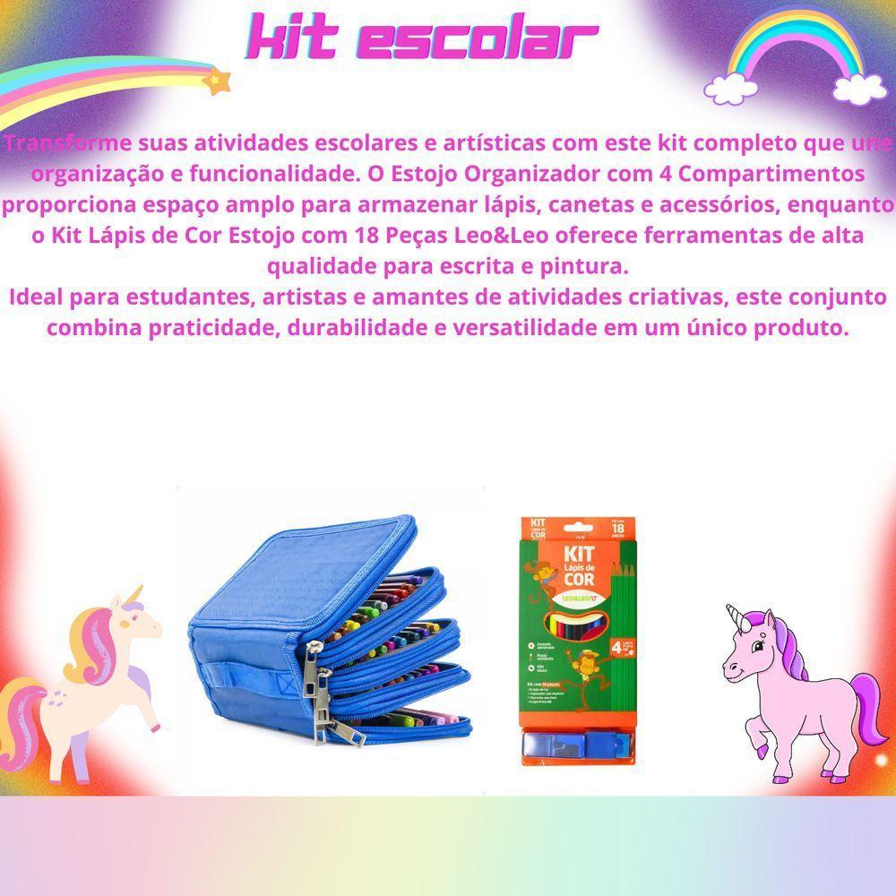 Kit Estojo Escolar Com 4 Compartimentos Mais Kit Lápis De Cor Estojo Com 18 Peças Pink - 3