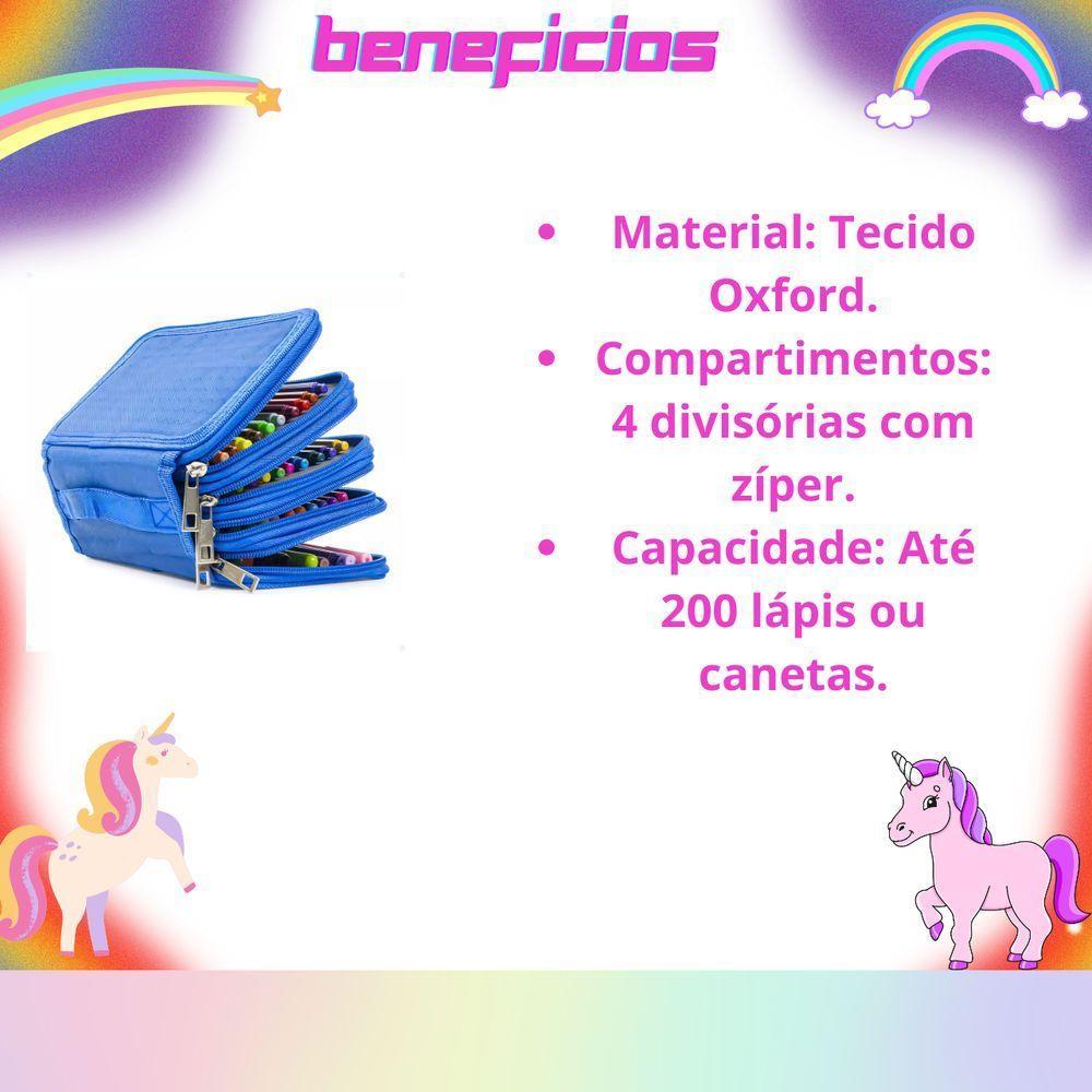Kit Estojo Escolar Com 4 Compartimentos Mais Kit Lápis De Cor Estojo Com 18 Peças Pink - 4
