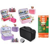 Kit Estojo Escolar Com 4 Compartimentos Mais Kit Lápis De Cor Estojo Com 18 Peças Pink - 2