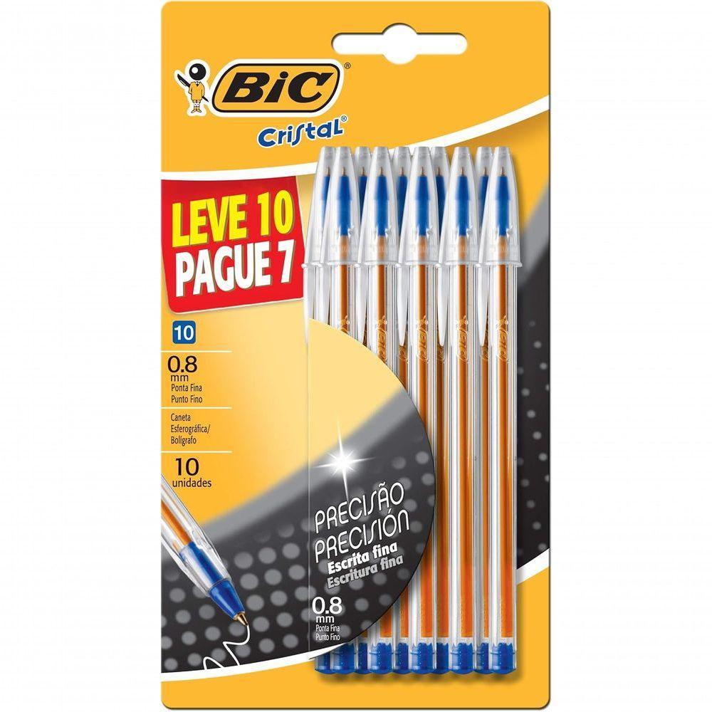Caneta Esferográfica Bic Cristal Precisão Azul Ponta Fina Leve 10 Pague 7 Unidades - 1