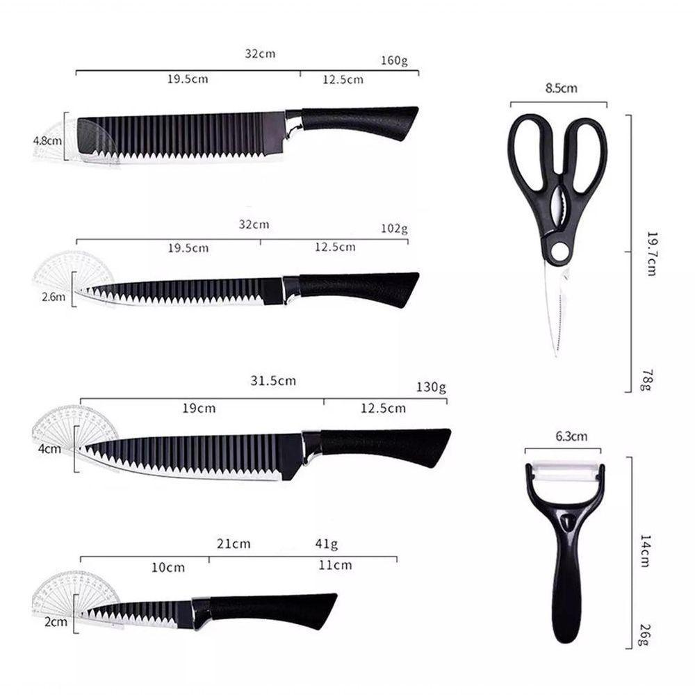 Conjunto De Facas De Cozinha Churrasco Cutelo Com Lâmina Aço Inox 6 Peças Preto - 2