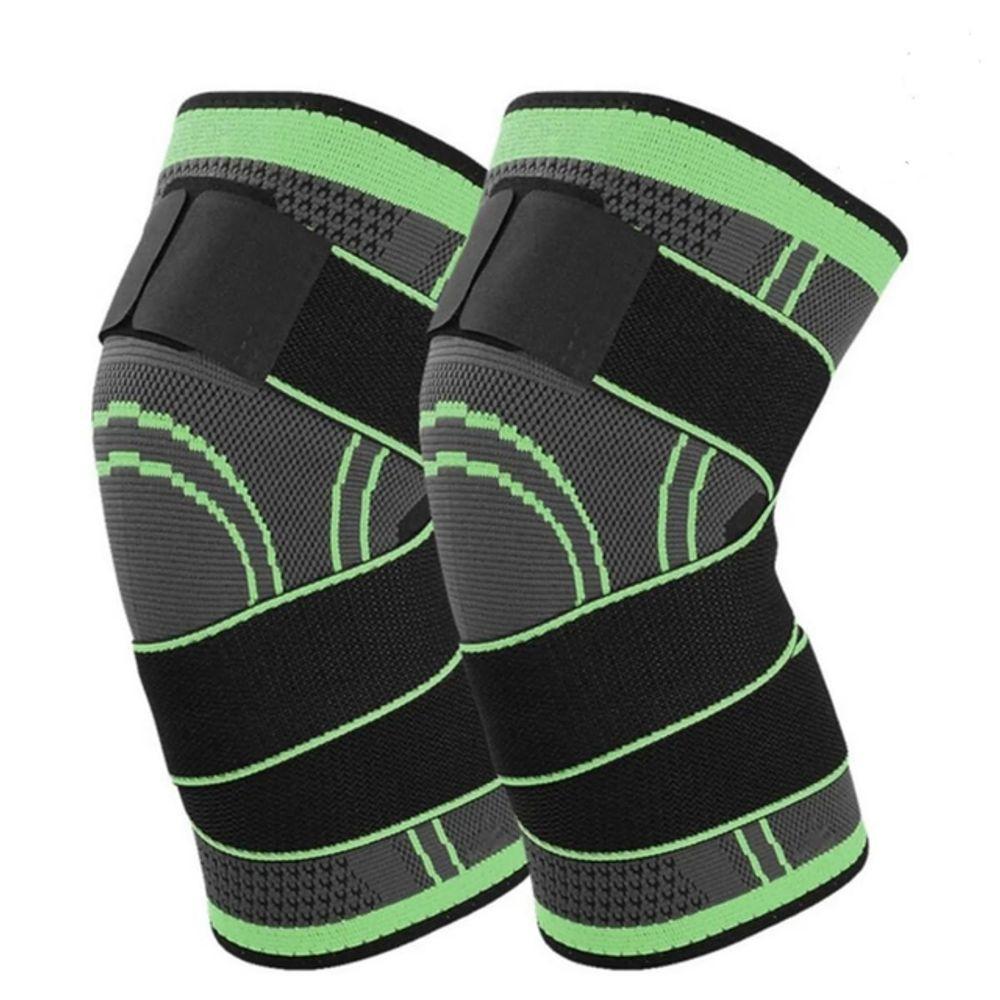 Kit Par Joelheira Compressão Ajustável Ortopédica Elástica Alívio Dor Proteção Esportes Preto - 1