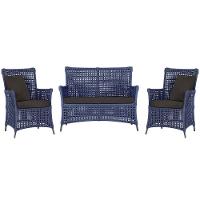 Jogo Sofá E 2 Poltronas Igapó Alumínio Preta E9 Trama Azul - 1