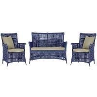 Jogo Sofá E 2 Poltronas Igapó Alumínio Preta E7 Trama Azul - 1