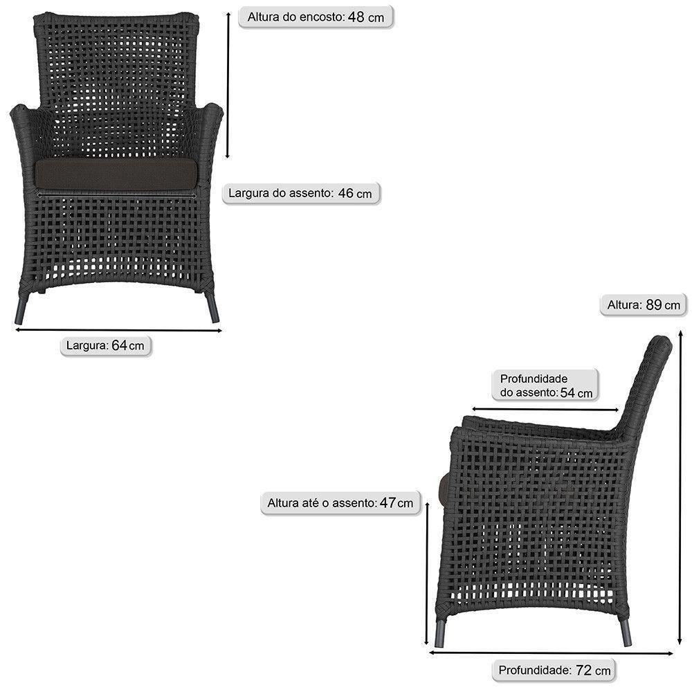 Jogo Sofá E 2 Poltronas Igapó Alumínio Preta E9 Trama Preto - 3