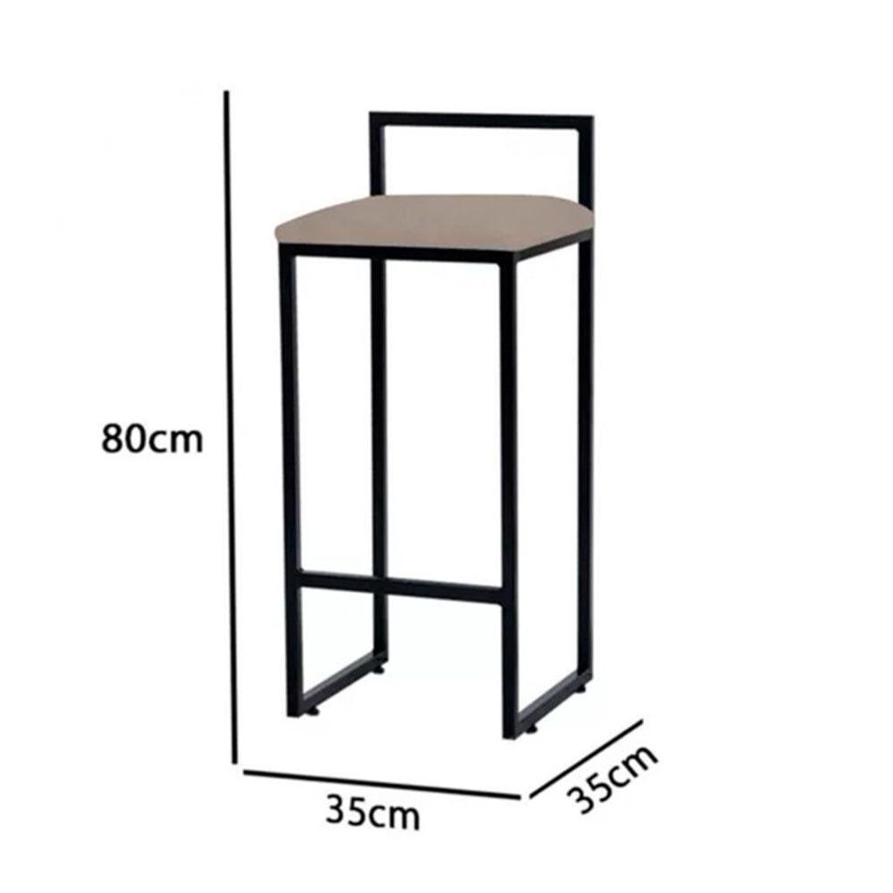 Kit 2 Banquetas Alta Bistro Bar Aço Preto Assento Suede Bege - 4