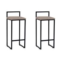 Kit 2 Banquetas Alta Bistro Bar Aço Preto Assento Suede Bege - 1